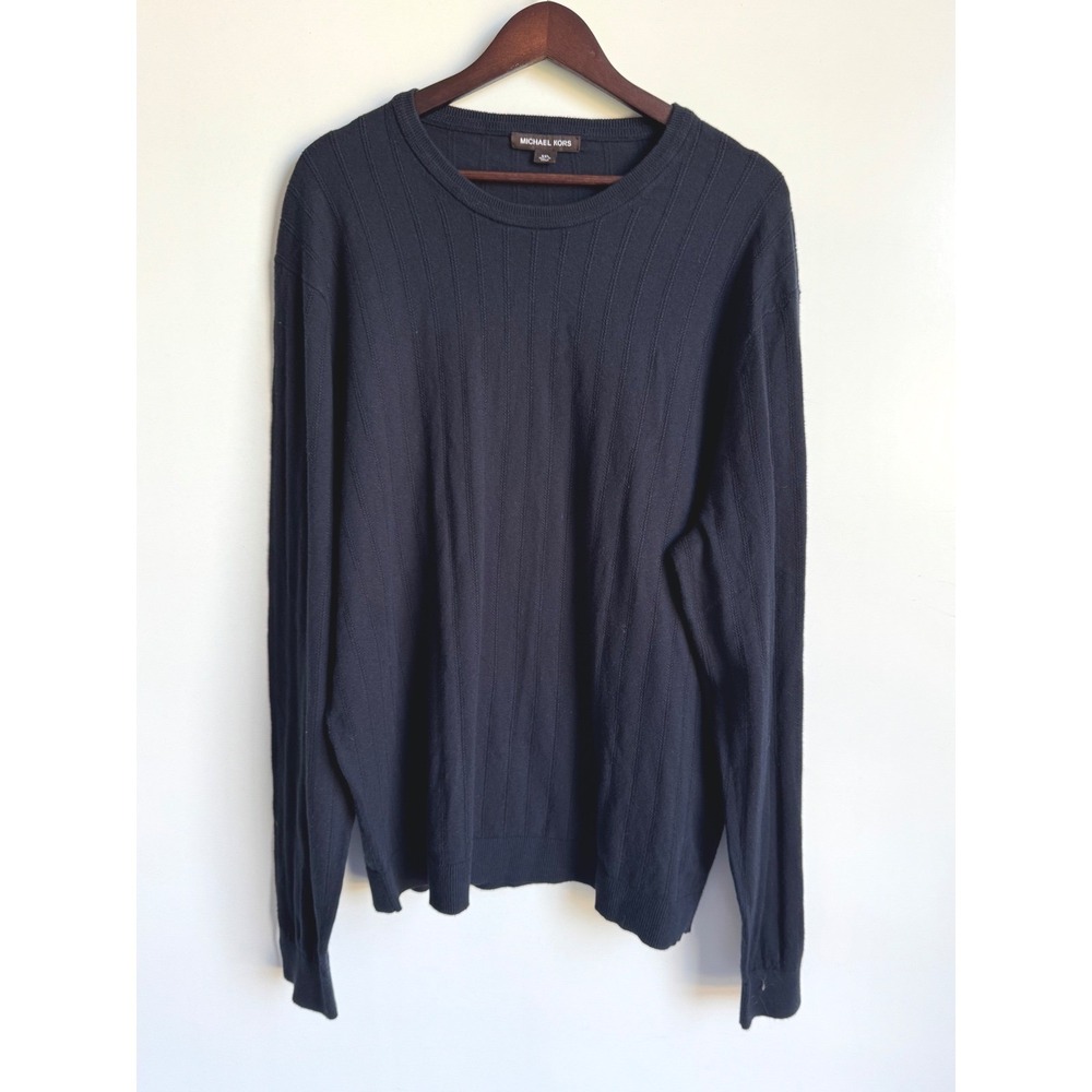 Michael Kors Mens XXL Navy Cotton Cashmere Blend Cable Knit Crewneck Sweater